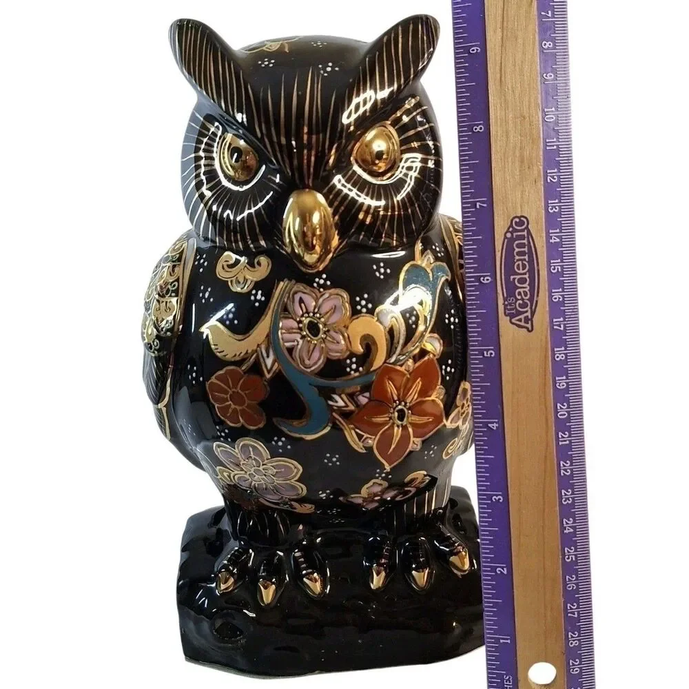 Japanese Kutani Owl Porcelain Figurine Mori Gold Painted Fukuro Lucky Owl Vintag